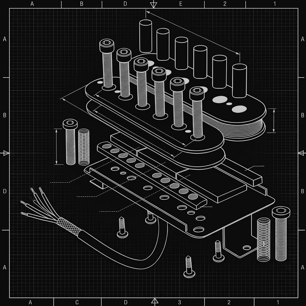 Hext humbucker — exploded blueprint diagram
